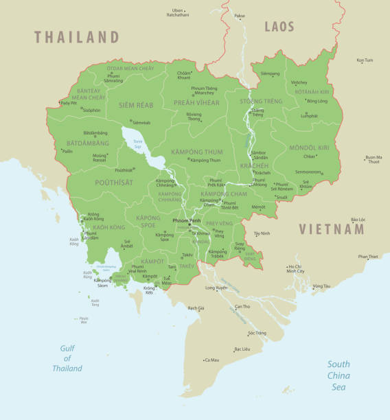 istock Cambodia detailed map with regions and cities of the country. 2195283335