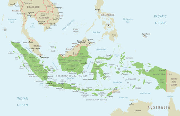 ilustrații de stoc cu indonezia hartă detaliată cu regiunile și orașele țării. - indonezia