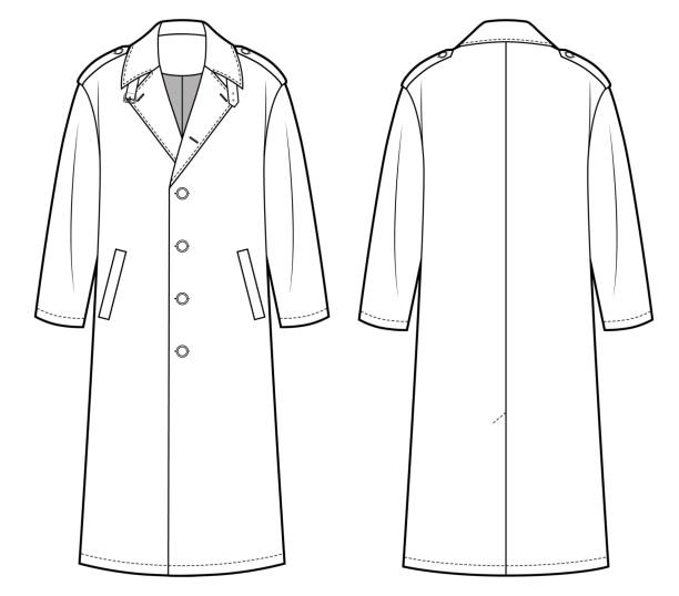 Leather coat fashion flat technical template Leather coat fashion flat technical drawing template bell sleeve stock illustrations