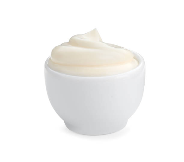istock Tasty fresh mayonnaise sauce isolated on white 2195295351