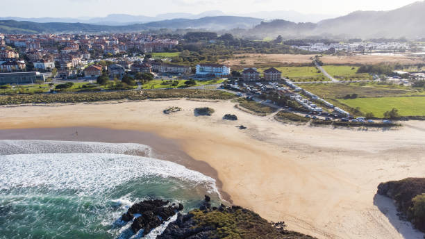 istock Aerial view of sandy Ris Beach, Atlantic, and Noja. Cantabria, Spain. 2195295408
