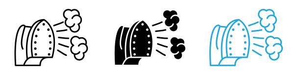Steaming iron icon mark in filled style Steaming iron icon Vector symbol or sign set collection in black and white outline iron steam stock illustrations