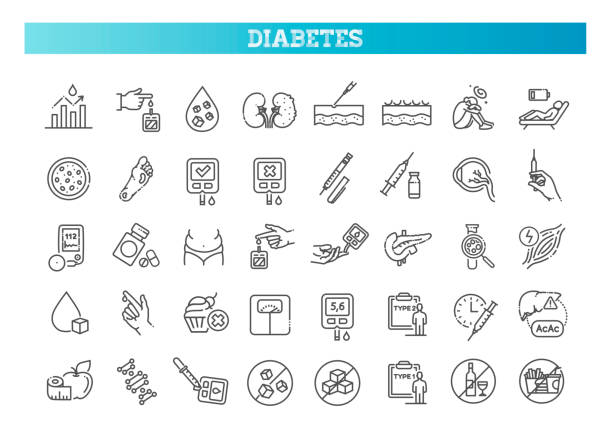 ilustrații de stoc cu set de pictograme cu linie subțire pentru diabet. simboluri vectoriale - diabet