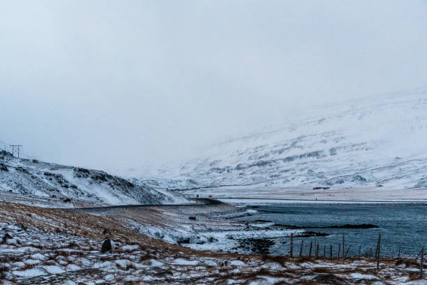 Outdoor shot highlighting the stunning Iclandic scenery on a frosty winter afternoon along Iceland's highway one.