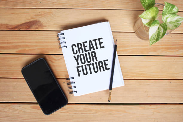 istock Inspirational Desk Setup with Motivational Quote 2195326885
