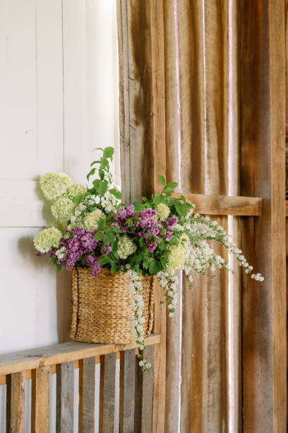 istock Woven Basket of Flowers in a Rustic barn 2195329298