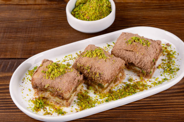istock Turkish dessert cold baklava wooden background 2195329313