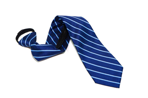 istock Striped pattern zipper necktie folded isolated on white background close-up view 2195332926