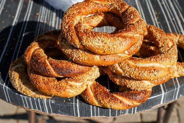istock Simit - Bagel is sold on a stall in the market 2195335069