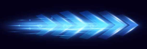 istock Light and speed dynamic glowing arrow on dark background, futuristic design with vibrant colors and motion effects, suitable for technology, progress, or direction concepts. 2195336041