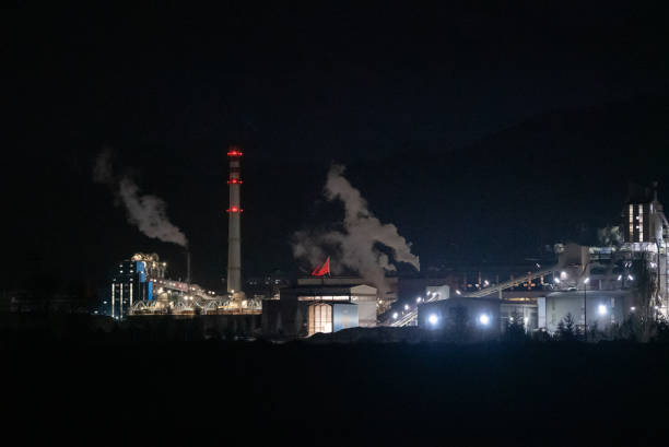 Factory, chimney, gas tank, pipeline etc. The industrial area shines at night.