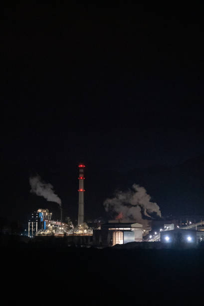 Factory, chimney, gas tank, pipeline etc. The industrial area shines at night.