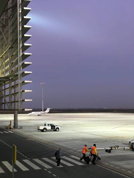 istock Airport pink sky 2195342668