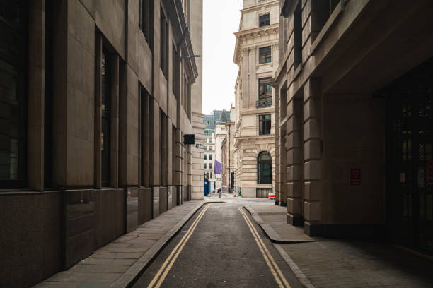 Empty street in london's financial district during the covid-19 pandemic lockdown
