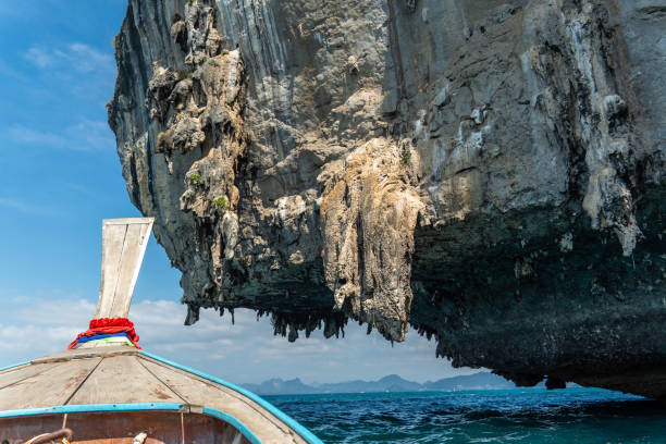 istock Scenic boat ride under towering limestone cliffs in Thailand's stunning coastal waters 2195348763