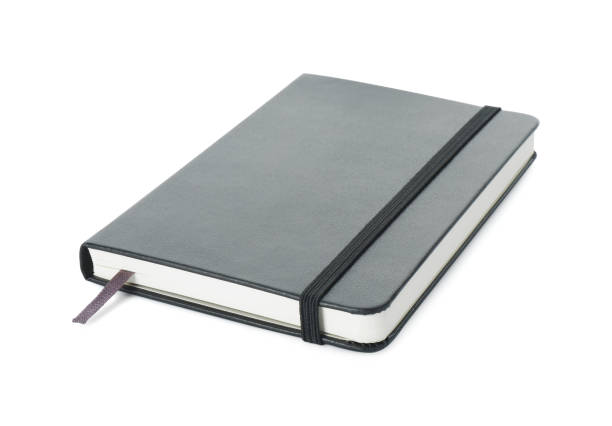 istock Closed notebook with blank black cover isolated on white 2195349885