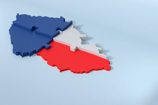 istock Czech Republic puzzle map forming with national flag colors on blue background 2195353871