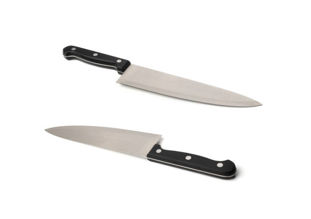 istock Steel Kitchen Knife Isolated, Convenient Kitchen Knives, Big Knife with a Black Handle on White 2195355943