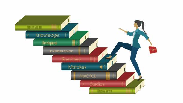 istock Woman running on stairs of books. Vector illustration. 2195358824