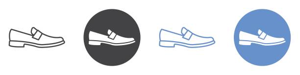 Loafer icon flat line symbol set. Loafer icon Vector symbol or sign set collection in black and white outline sequence dress stock illustrations