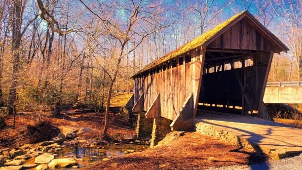 istock Pisgah Covered Bridge Landscape 2195375085