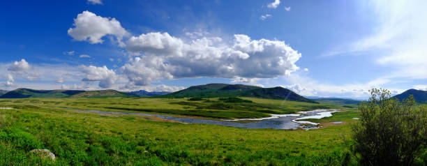 View above river, nature landscape. Buryatia Siberia Russia