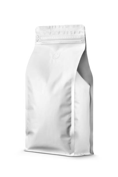istock Coffee pouch bag with one way degassing valve and pull tab zipper isolated on white . 2195392154