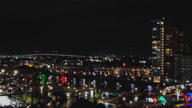 istock Aerial drone Christmas lights 2195392574