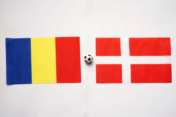 Romania vs Denmark, Football match with national flags