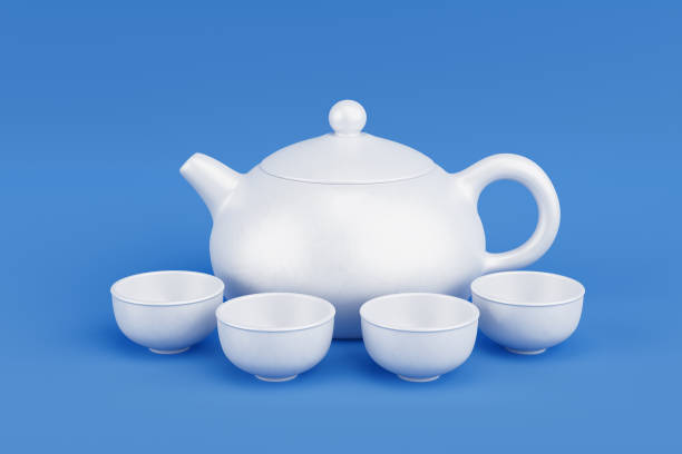 istock Chenese White Clay Tea Set with Teapot and Cups. 3d Rendering 2195397414