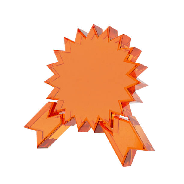 Orange Glass Web Quality Certificate Rosette Ribbon Icon on a white background. 3d Rendering