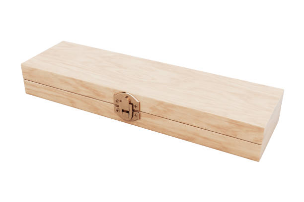 istock Closed Wooden Box Mockup with Bronze Latch. 3d Rendering 2195397503