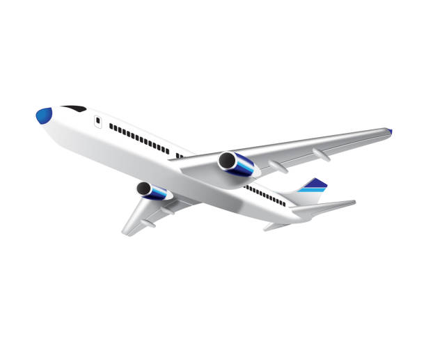 An airplane taking off icon created in a realistic style. Objects are grouped for easy editing. Isolated on a transparent background.