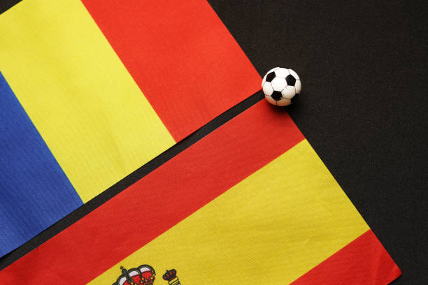Spain vs Romania, Football match with national flags