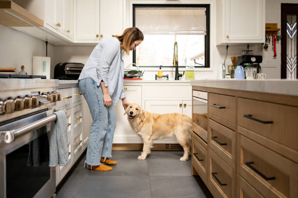 istock Woman interacting with her dog in the kitchen 2195402489