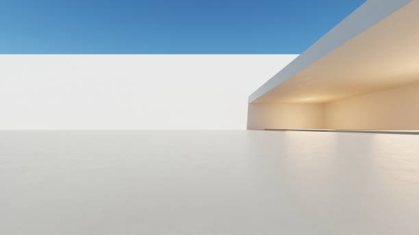 istock 3d render of abstract modern architecture with empty cement floor, minimal exterior, car presentation background 2195411455