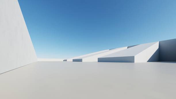 istock 3d render of abstract modern architecture with empty cement floor, minimal exterior, car presentation background 2195411460