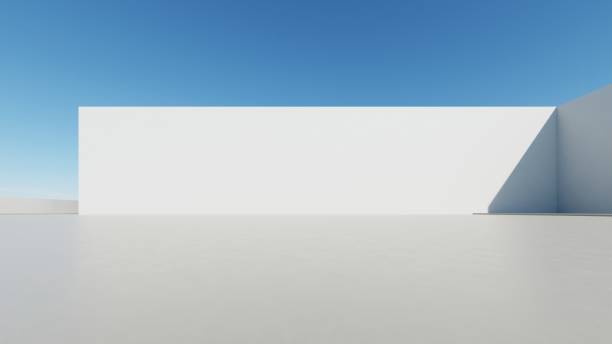 istock 3d render of abstract modern architecture with empty cement floor, minimal exterior, car presentation background 2195411465