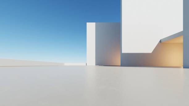 istock 3d render of abstract modern architecture with empty cement floor, minimal exterior, car presentation background 2195411473