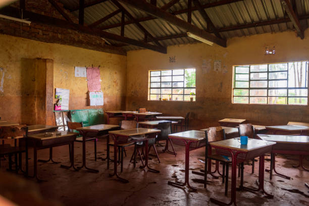 The interior of an abandoned classroom in a small village school in western Kenya.