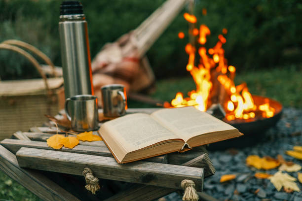 istock Book, thermos and fire, cozy autumn 2195415133
