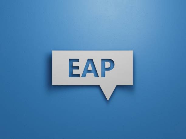 istock eap questions and answers on Speech Bubble.Minimalist Abstract Design With White Cut Out Paper.3D rendering on blue background. 2195416024