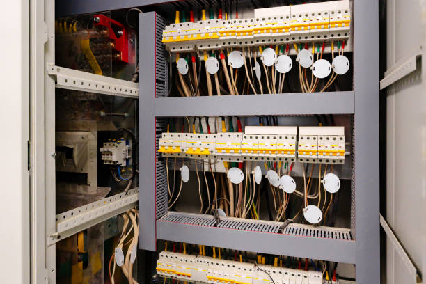 istock Electrical control panel with organized wiring and components in a commercial building 2195416131