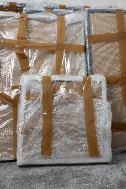 istock Packaged Paintings Wrapped in bubble pack and Tape ready for moving 2195420287