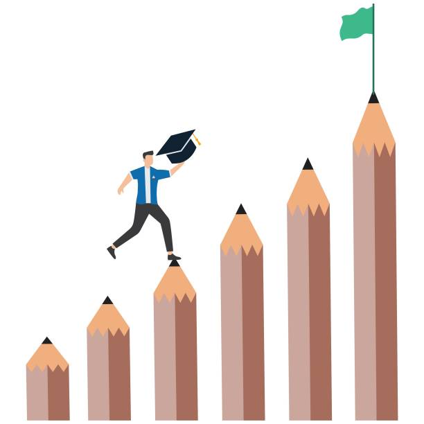 istock Journey to reach higher education, motivation to study harder, cost to graduate high degree education, the way to achieve high education, man crosses the pole from pencil to educational success 2195420901