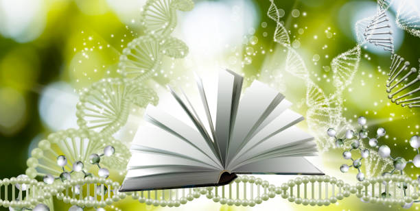istock Dynamic fusion of an open book and DNA strands 2195421520