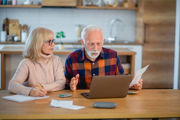 istock Senior couple problem with household finances and bills 2195428195