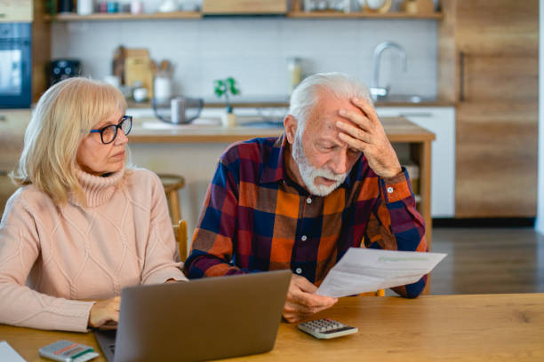 istock Senior couple problem with household finances and bills 2195429163