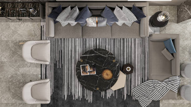istock Modern Luxury Living Room Interior Design - Bird's-Eye View 2195429311