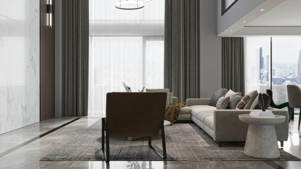 istock Modern Luxury Living Room Interior with City View 2195429622